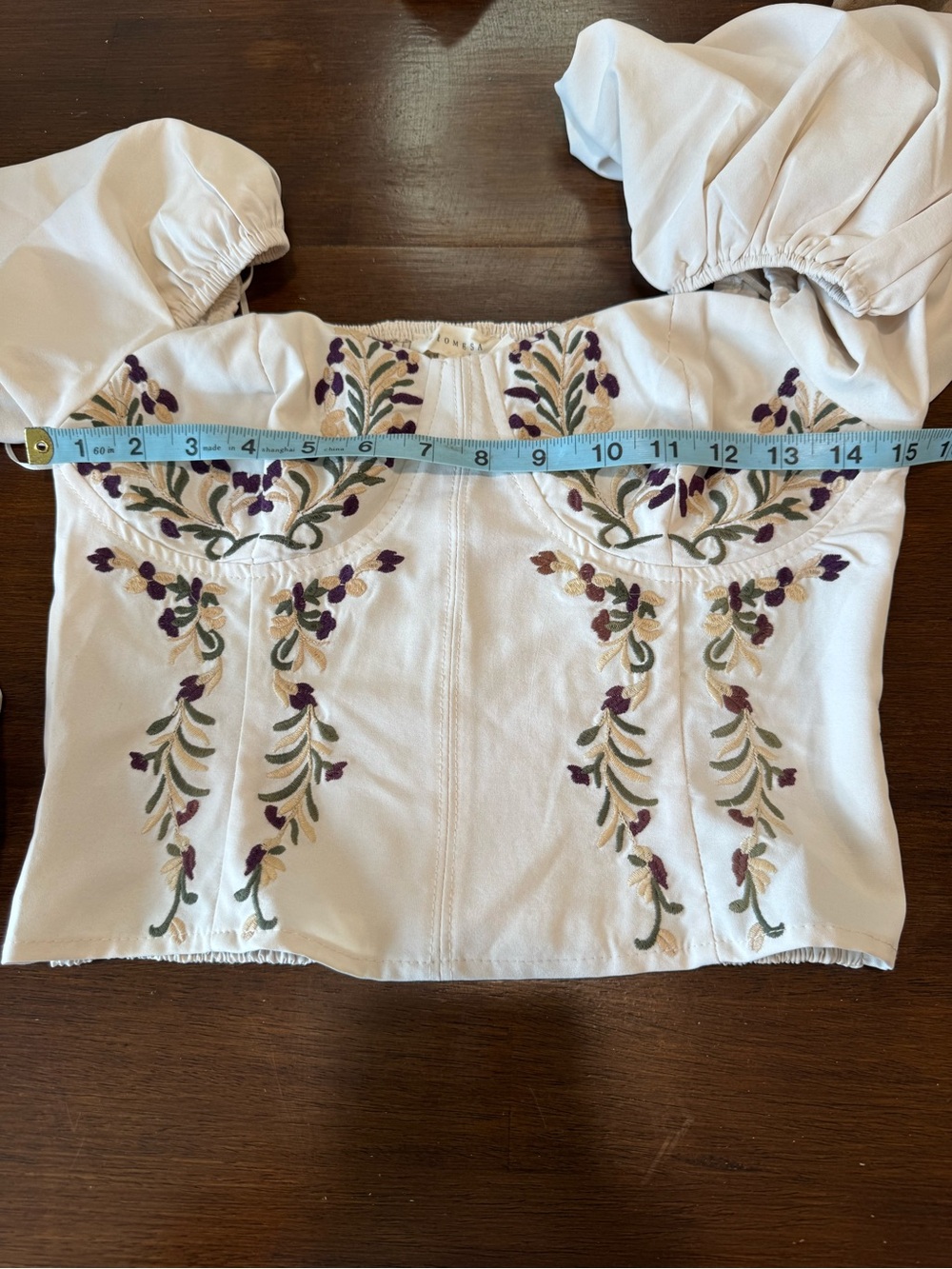 Promesa Juliet Embroidered Peasant Crop Top Sweetheart Neckline Ivory Size S - Picture 10 of 11